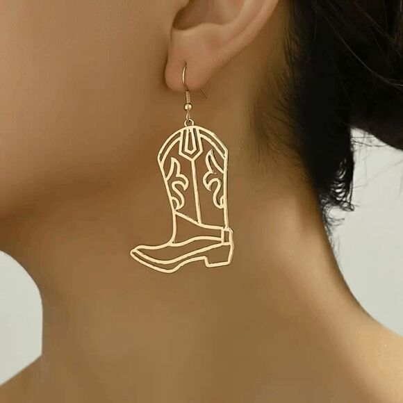Western Gold Boot Dangle Earrings - Picture 1 of 5